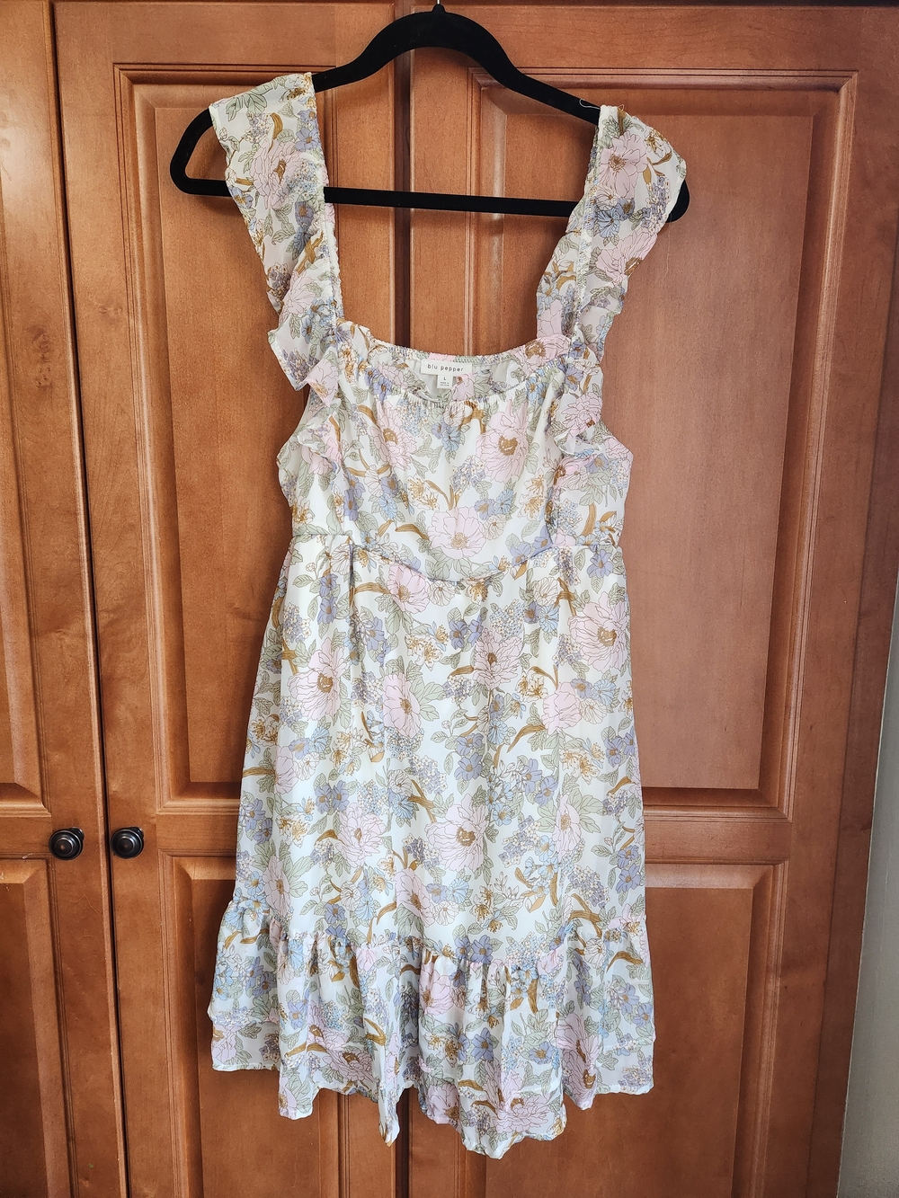 Blu Pepper Floral Ruffle Strap Dress - Pastel Pink, Blue & Cream